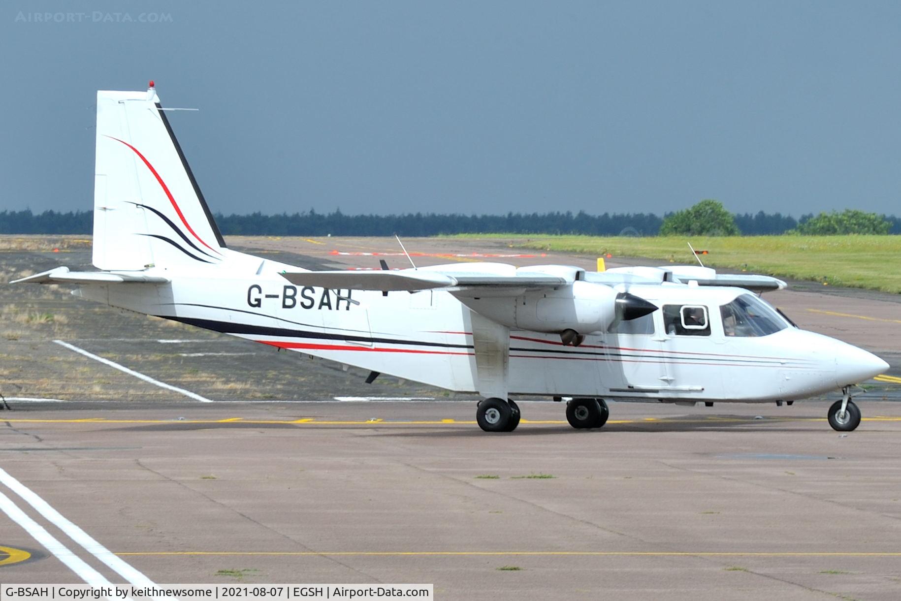 G-BSAH, 1990 Pilatus Britten-Norman BN-2T Islander CC2 C/N 2235, Leaving Norwich.