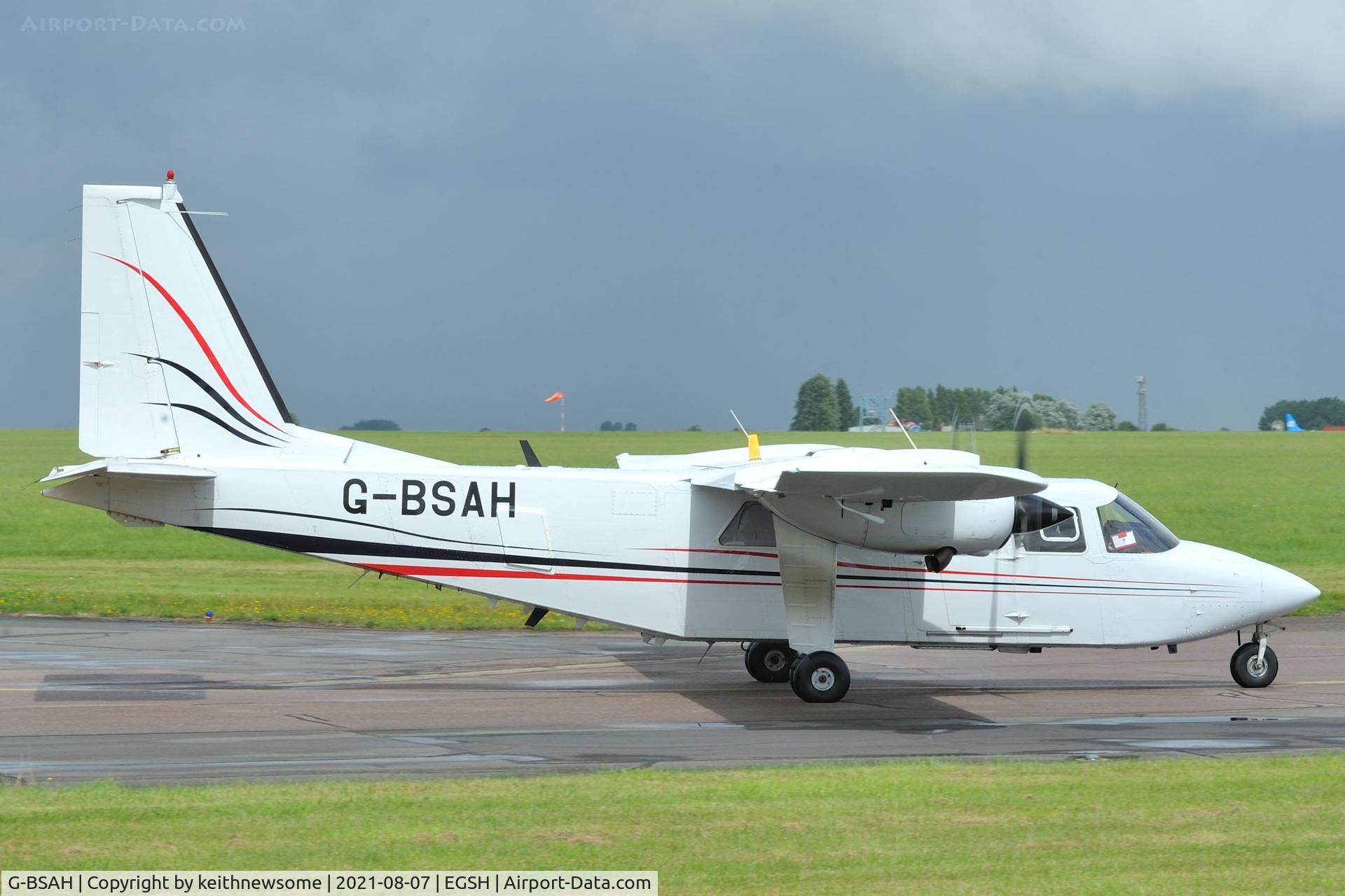 G-BSAH, 1990 Pilatus Britten-Norman BN-2T Islander CC2 C/N 2235, Leaving Norwich.