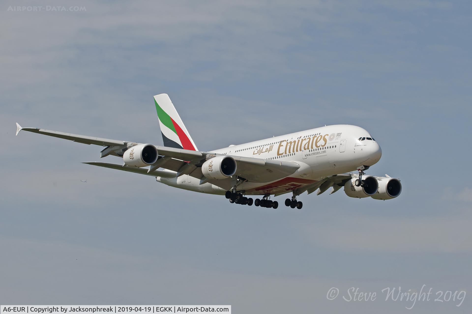 A6-EUR, 2016 Airbus A380-842 C/N 232, On finals at Gatwick, UK