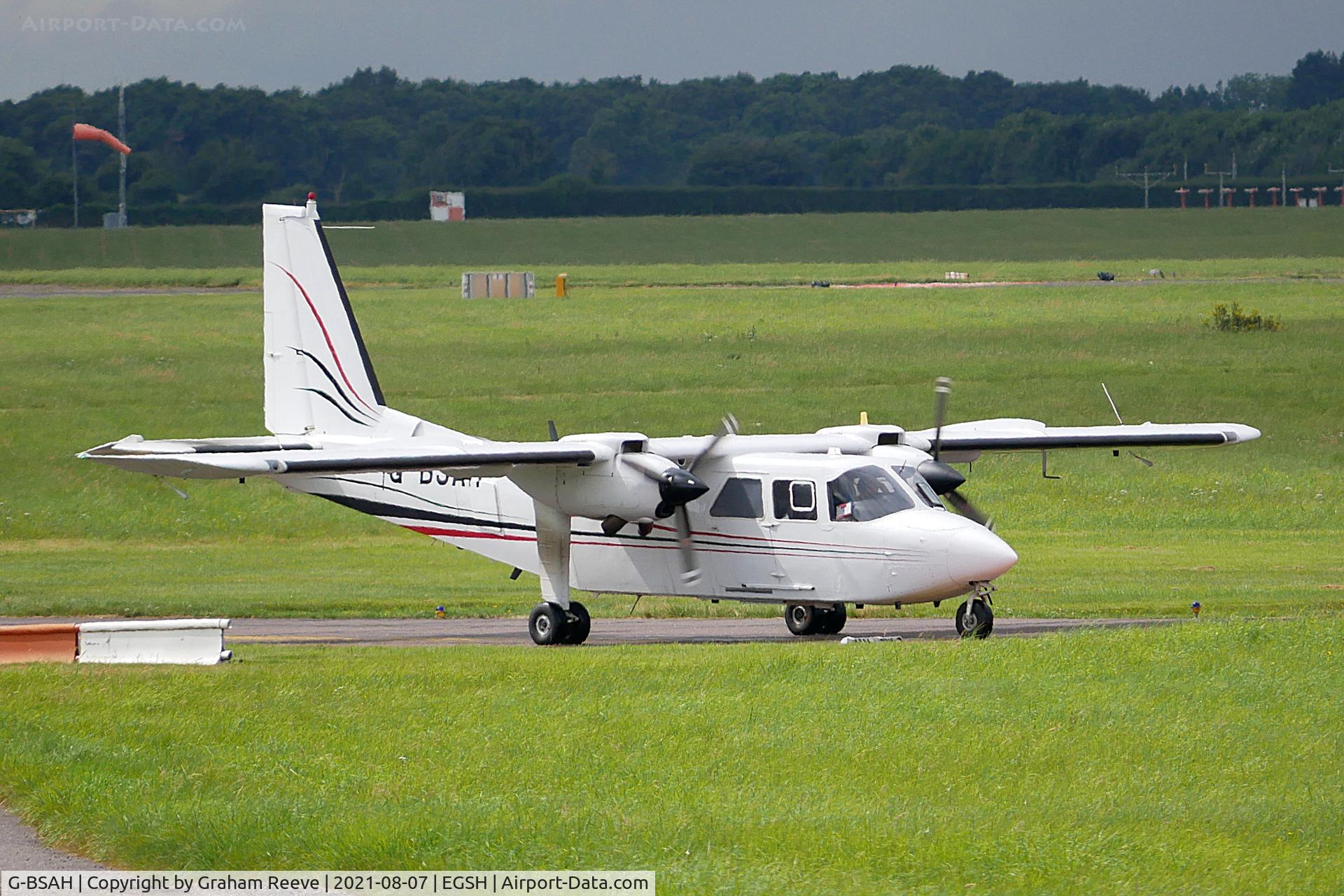 G-BSAH, 1990 Pilatus Britten-Norman BN-2T Islander CC2 C/N 2235, Departing from Norwich.