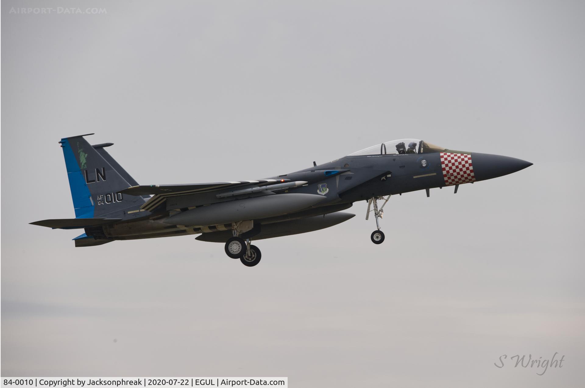 84-0010, 1984 McDonnell Douglas F-15C Eagle C/N 0919/C313, On finals at RAF Lakenheath UK