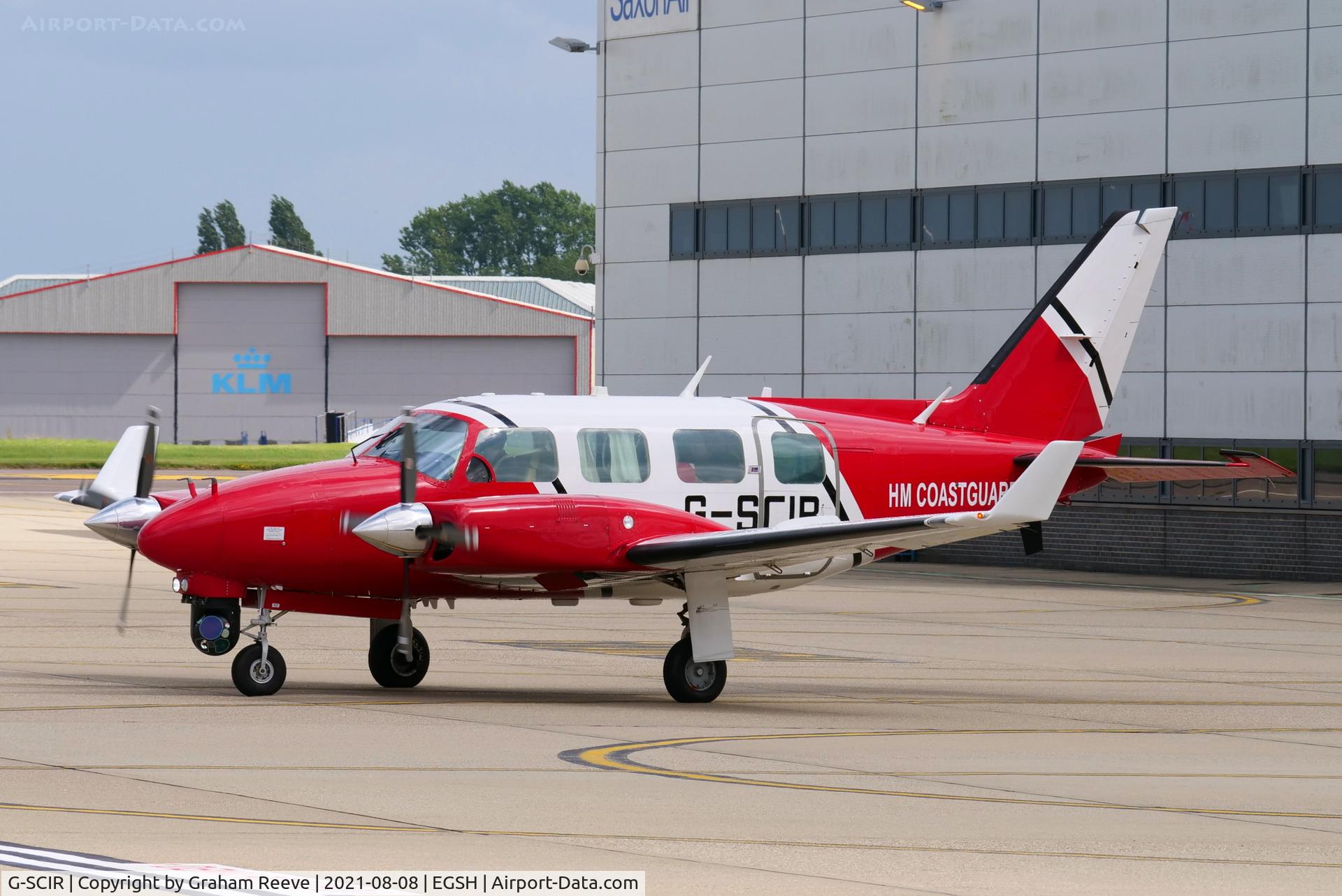 G-SCIR, 1977 Piper PA-31-310 Navajo C/N 31-7712038, Departing from Norwich.
