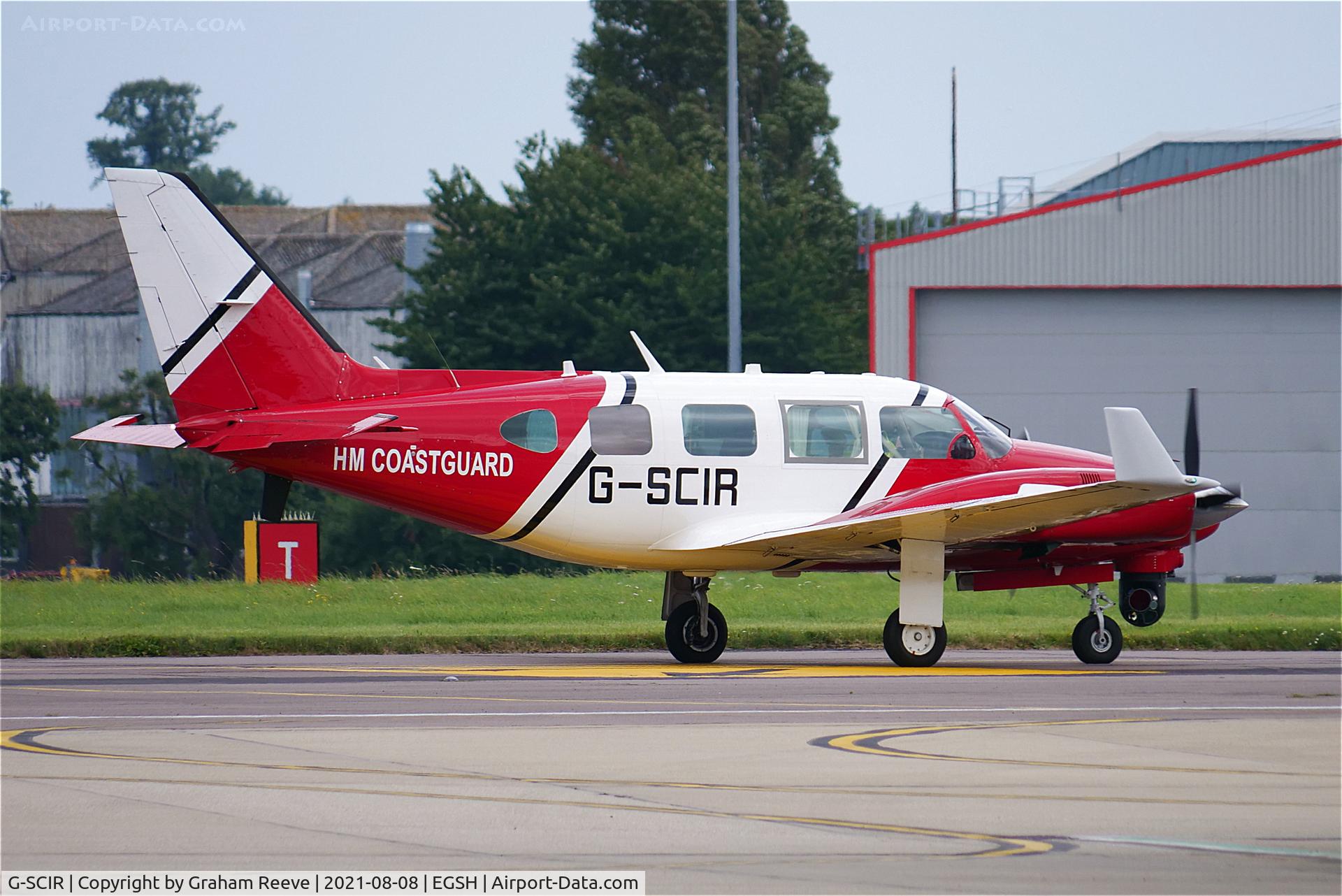 G-SCIR, 1977 Piper PA-31-310 Navajo C/N 31-7712038, Departing from Norwich.