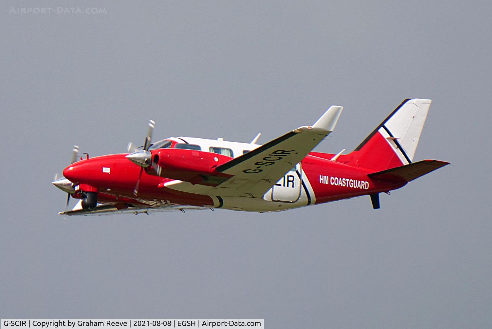 G-SCIR, 1977 Piper PA-31-310 Navajo C/N 31-7712038, Departing from Norwich.