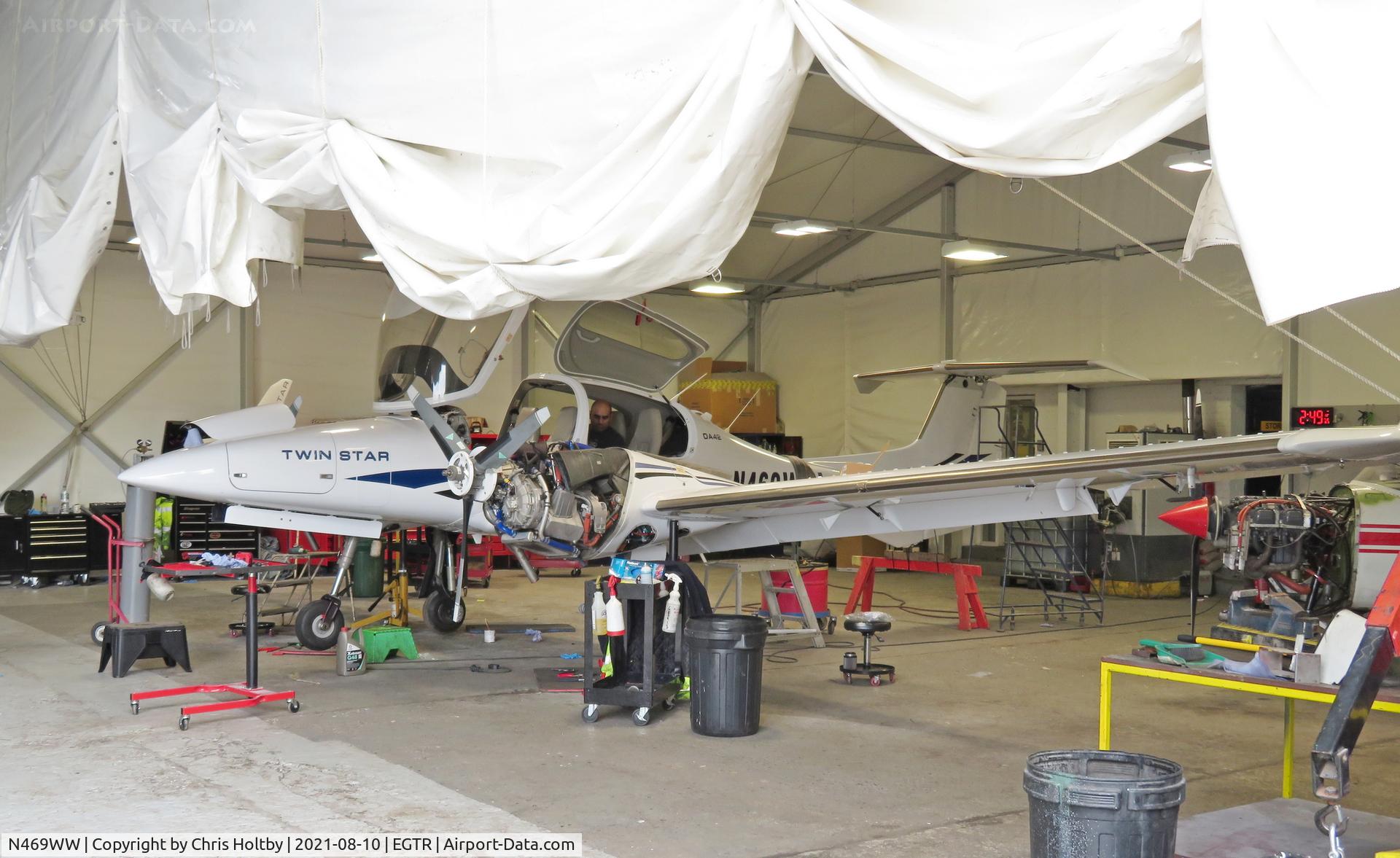 N469WW, 2007 Diamond DA-42 Twin Star C/N 42.AC074, In the maintenance hangar at Elstree