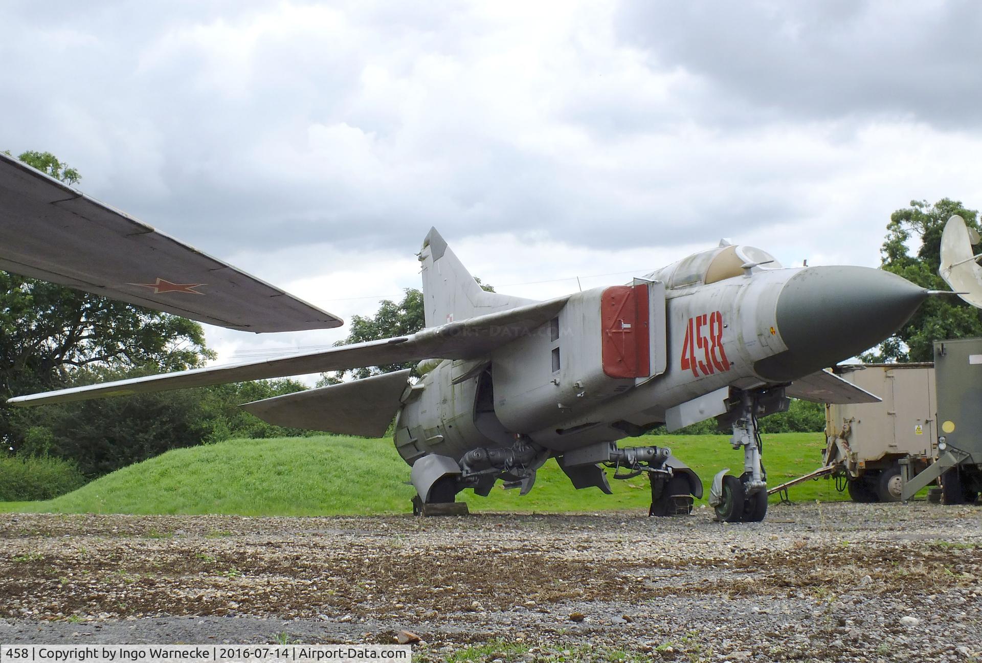 458, Mikoyan-Gurevich MiG-23ML C/N 024003607, Mikoyan i Gurevich MiG-23ML FLOGGER-G at the Newark Air Museum