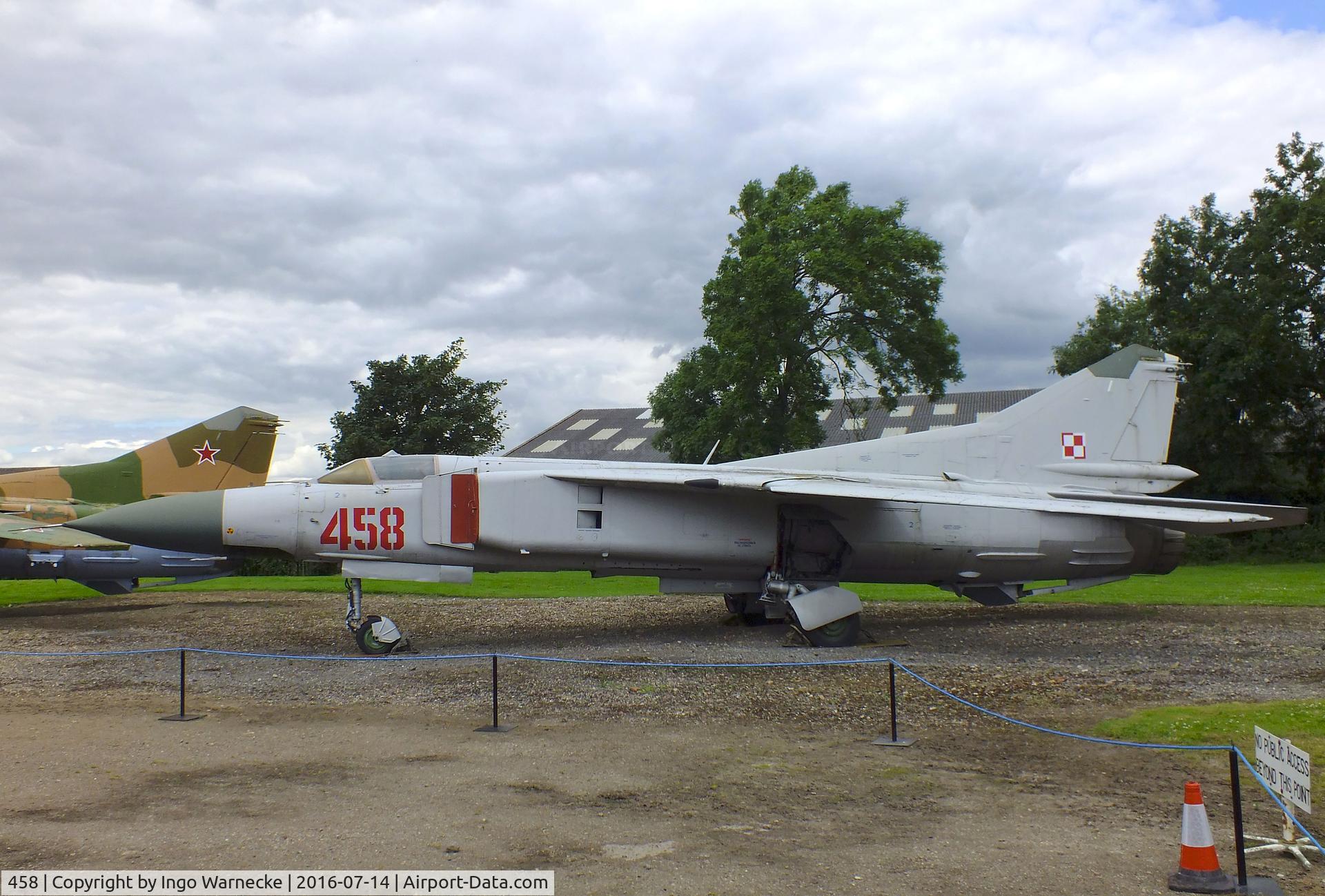 458, Mikoyan-Gurevich MiG-23ML C/N 024003607, Mikoyan i Gurevich MiG-23ML FLOGGER-G at the Newark Air Museum