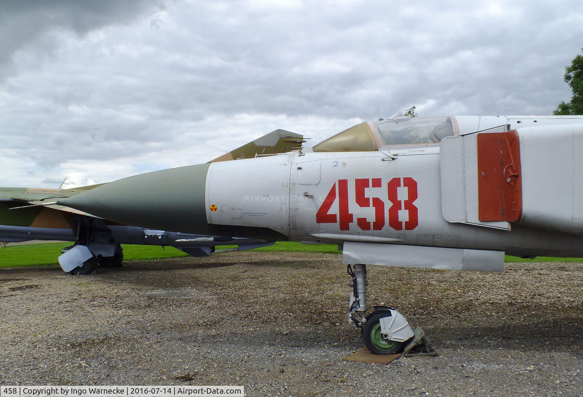 458, Mikoyan-Gurevich MiG-23ML C/N 024003607, Mikoyan i Gurevich MiG-23ML FLOGGER-G at the Newark Air Museum