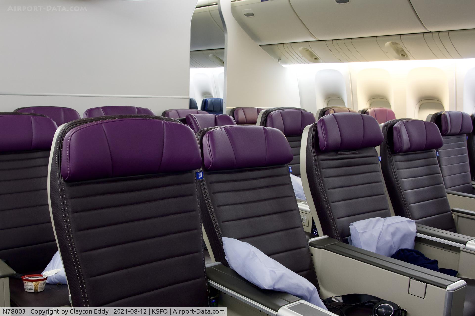N78003, 1998 Boeing 777-224 C/N 27579, United's Premium Plus seats. SFO. 2021.