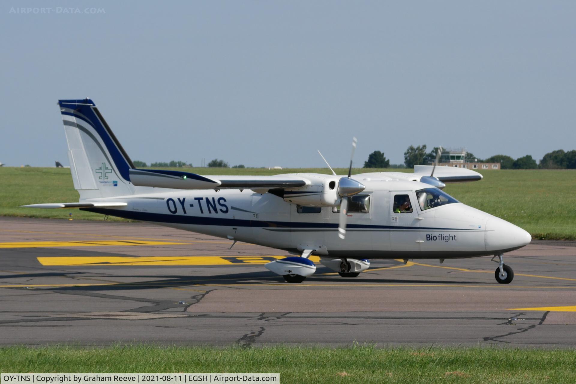 OY-TNS, Vulcanair P-68C C/N 510 / C, Departing from Norwich.