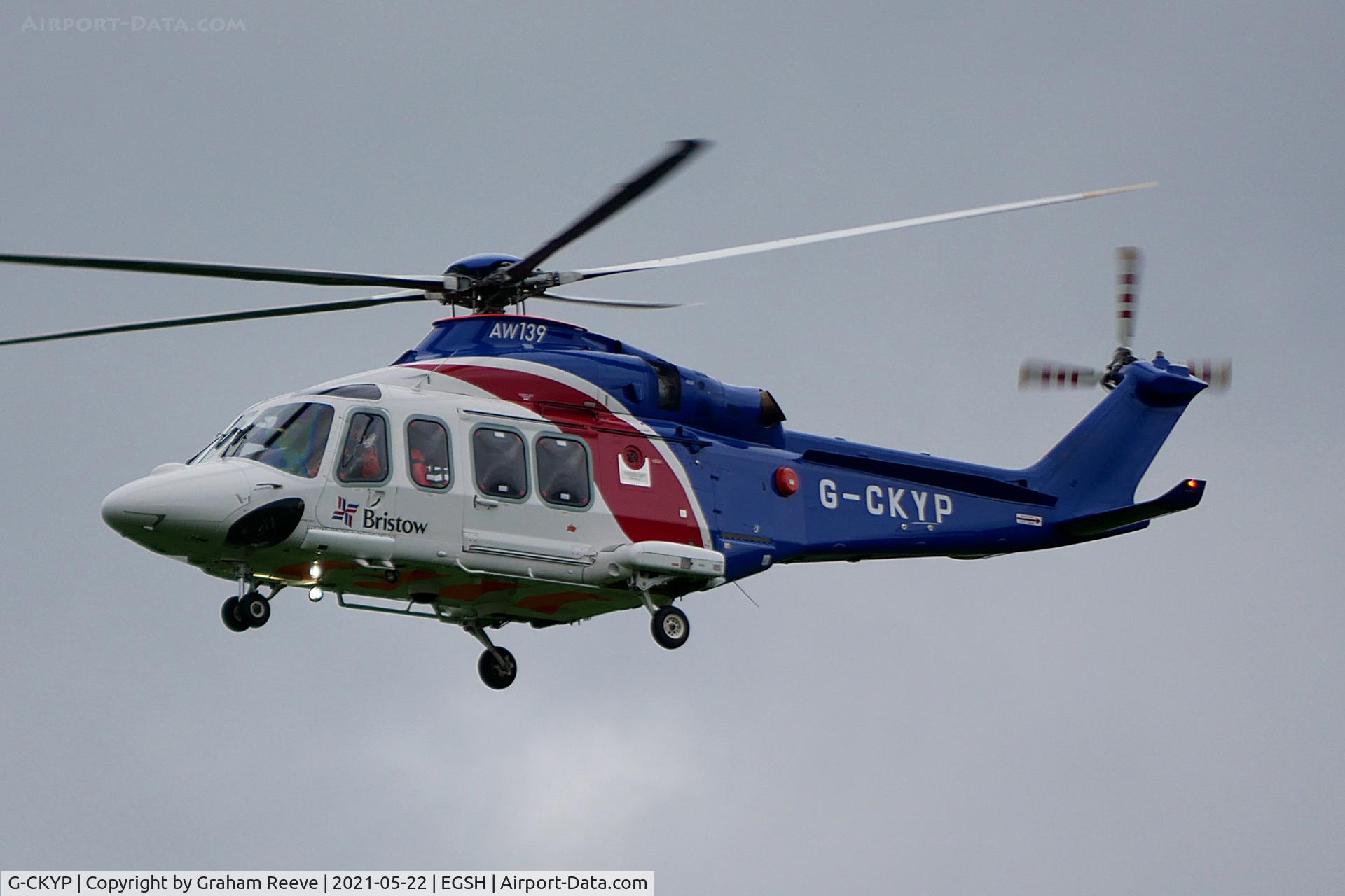 G-CKYP, 2013 AgustaWestland AW-139 C/N 41339, On approach to Norwich.