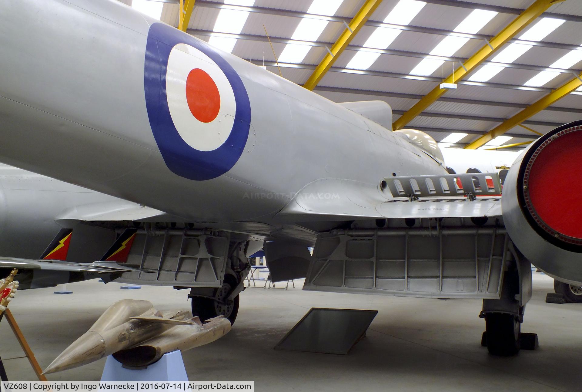 VZ608, Gloster Meteor FR.9 (Mod) C/N Not found VZ608, Gloster Meteor FR9(Mod), testbed for R-R RB.108 vertical lift engine and with lengthened nacelles for afterburners, at the Newark Air Museum