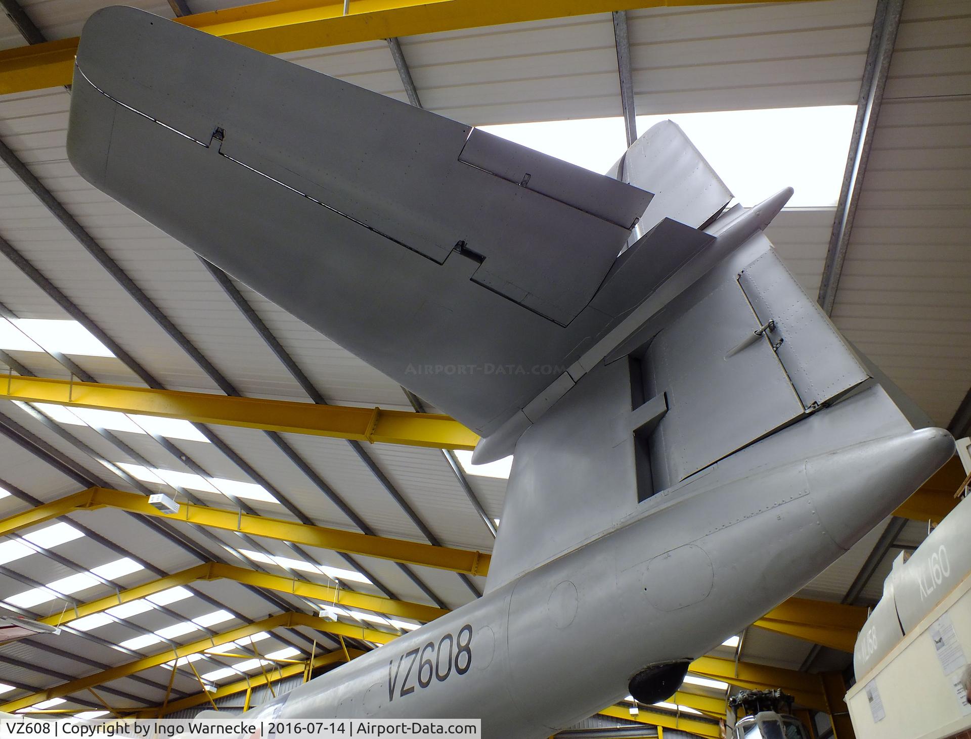 VZ608, Gloster Meteor FR.9 (Mod) C/N Not found VZ608, Gloster Meteor FR9(Mod), testbed for R-R RB.108 vertical lift engine and with lengthened nacelles for afterburners, at the Newark Air Museum