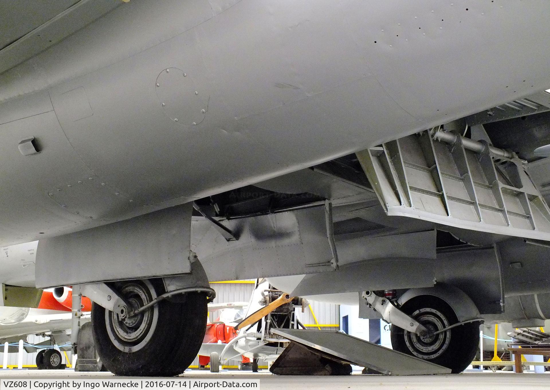 VZ608, Gloster Meteor FR.9 (Mod) C/N Not found VZ608, Gloster Meteor FR9(Mod), testbed for vertical R-R RB.108 vertical lift engine and with lengthened nacelles for afterburners, at the Newark Air Museum