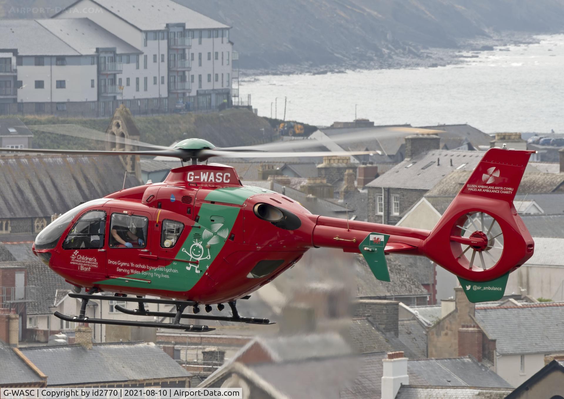 G-WASC, 2012 Eurocopter EC-135T-2+ C/N 1074, Flying over Aberystwyth