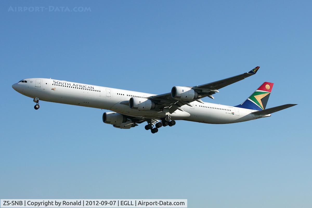 ZS-SNB, 2002 Airbus A340-642 C/N 417, at lhr