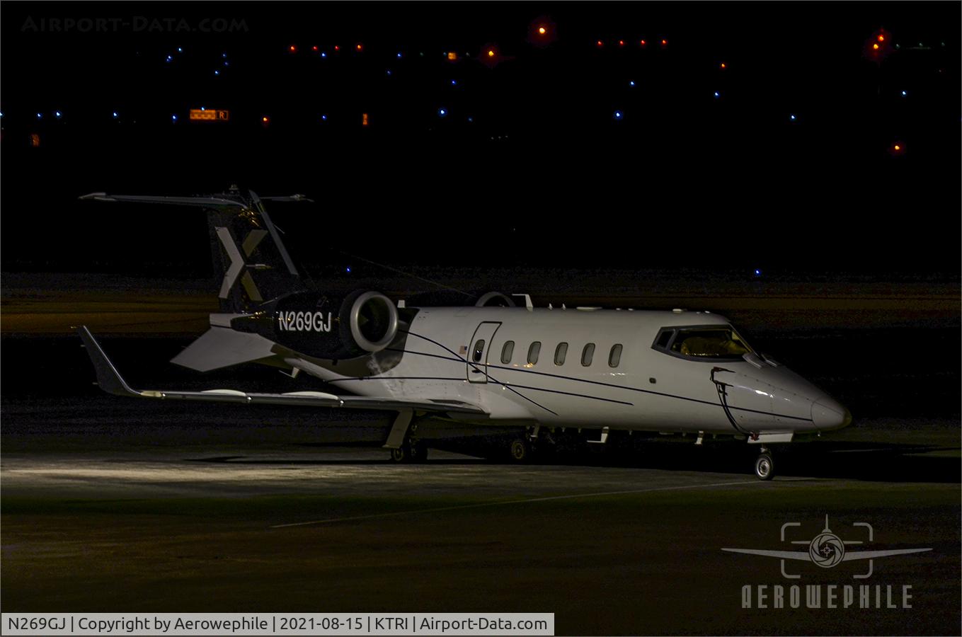 N269GJ, 1996 Learjet 60 C/N 60-096, Parked at Tri-Cities Airport late in the evening.