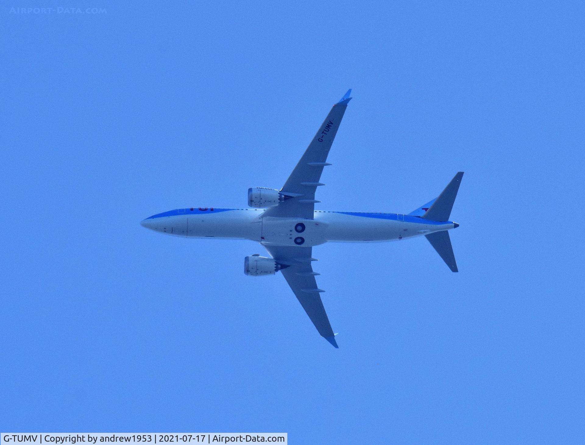 G-TUMV, 2021 Boeing 737-8 MAX C/N 44650, G-TUMV over the Bristol Channel.