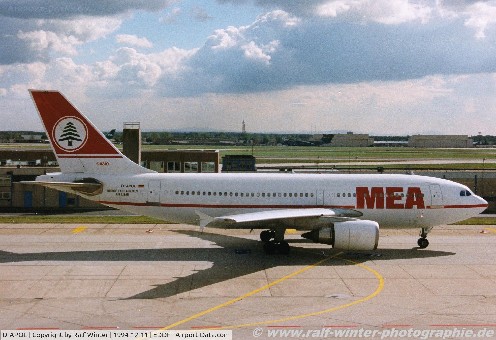 D-APOL, 1988 Airbus A310-304 C/N 447, Airbus A310-304 - ME MEA Middle East Airlines MEA - 447 - D-APOL - 12.1994 - FRA