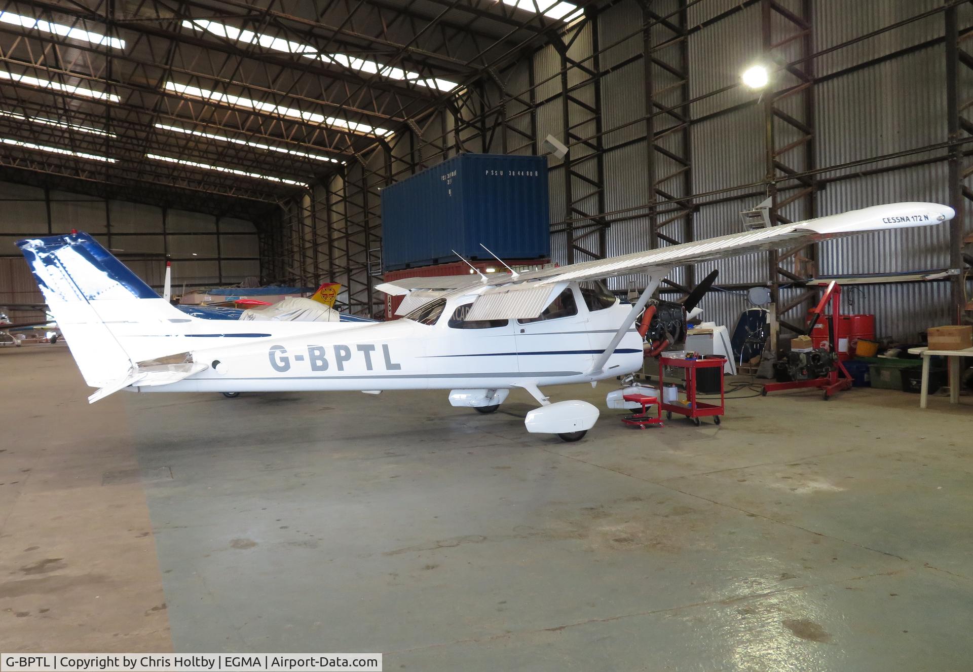 G-BPTL, 1977 Cessna 172N C/N 172-68652, Undergoing maintenance in the hangar at Fowlmere Airfield, Cambs.
