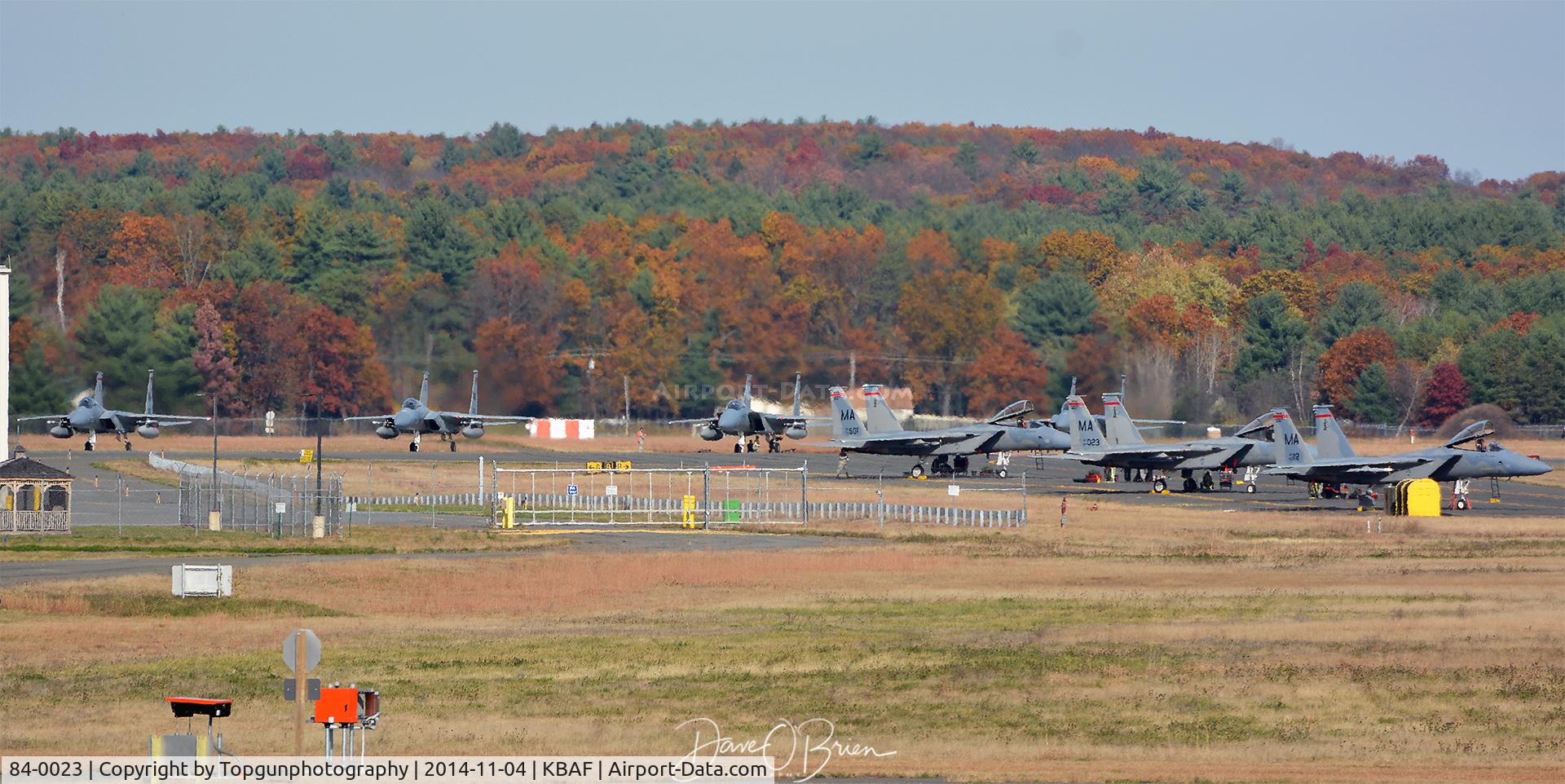 84-0023, 1984 McDonnell Douglas F-15C Eagle C/N 0934/C326, 104th FW Ramp waiting for afternoon takeoffs
