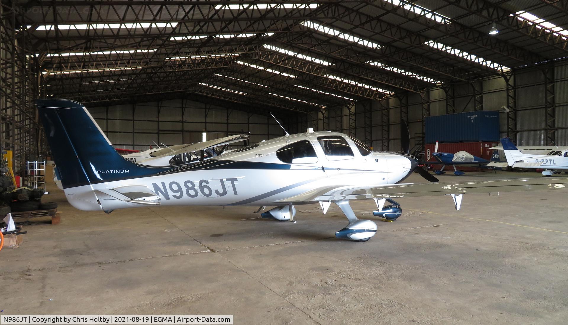 N986JT, 2014 Cirrus SR-22T GTS Platinum C/N 0937, In the main hangar at Fowlmere Airfileld, Cambs.