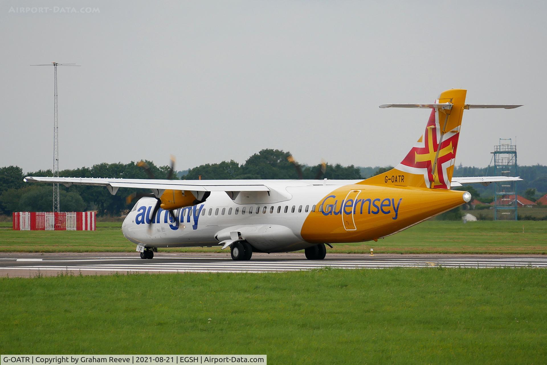 G-OATR, 2019 ATR 72-600 (72-212A) C/N 1580, Departing from Norwich.