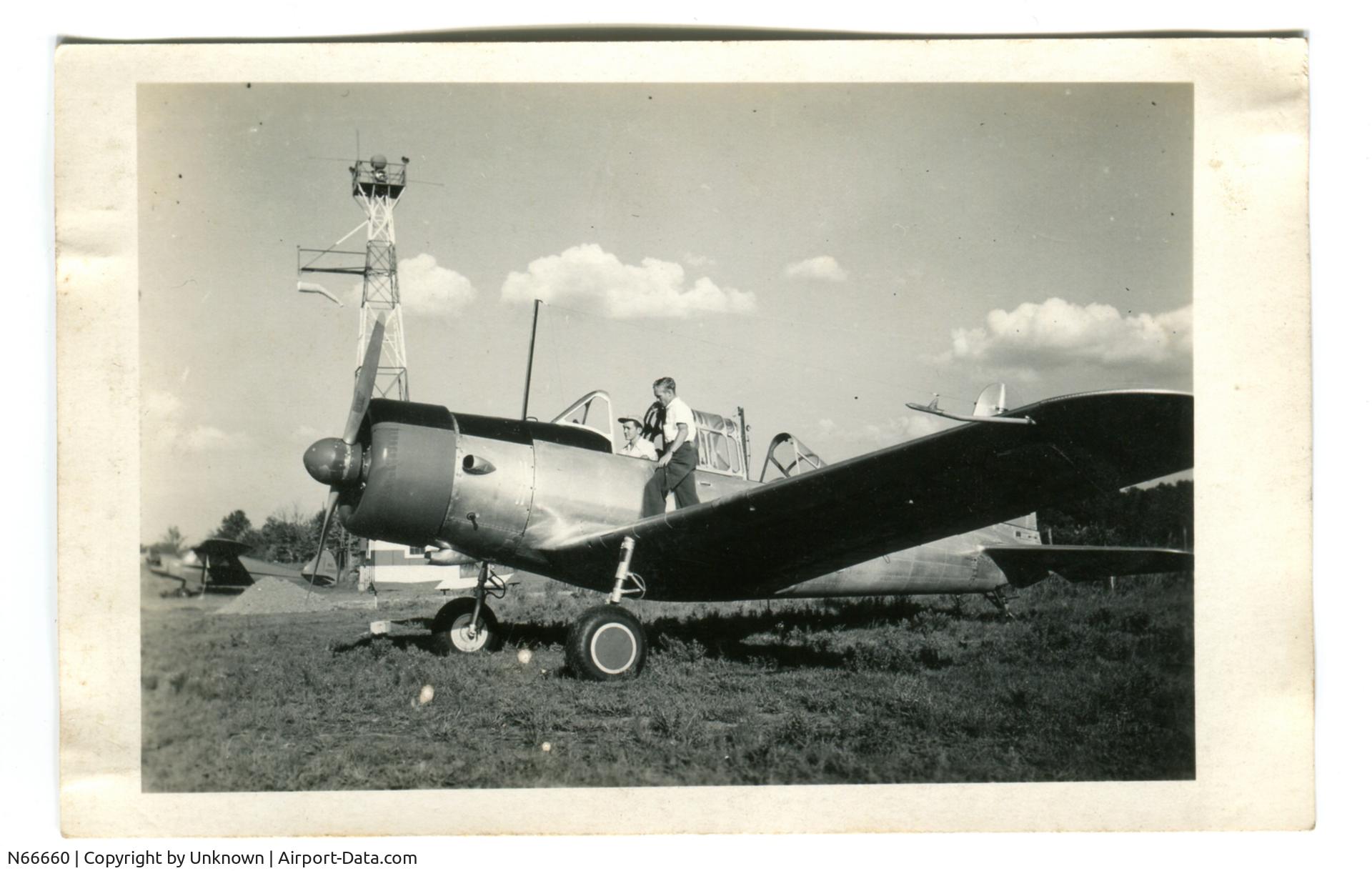 N66660, 1941 Consolidated Vultee BT-13A C/N 2592, I'm almost certain this is a photo of the N66660 plane. The photo is from the records of Harold C. Tacker and the note on back says it thinks that's Joe Tacker in the plane. Other documents I have are for repairs made to the plane, registration, etc.