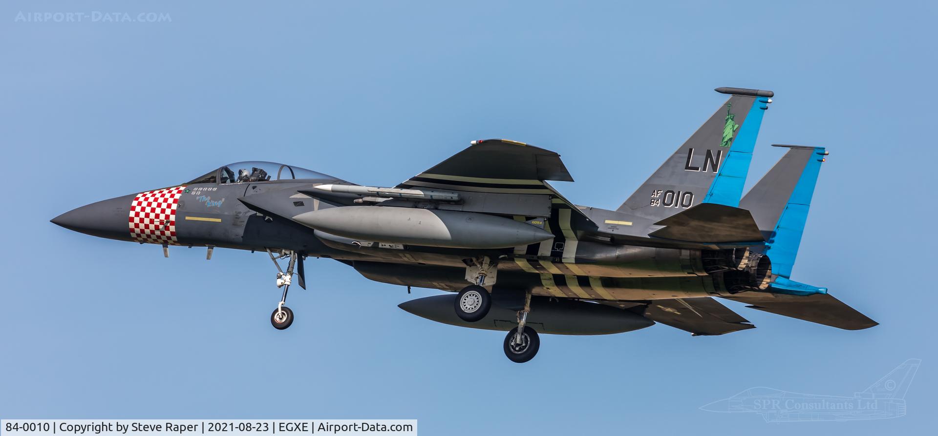 84-0010, 1984 McDonnell Douglas F-15C Eagle C/N 0919/C313, The King has entered the building, on arrival to RAF Leeming.