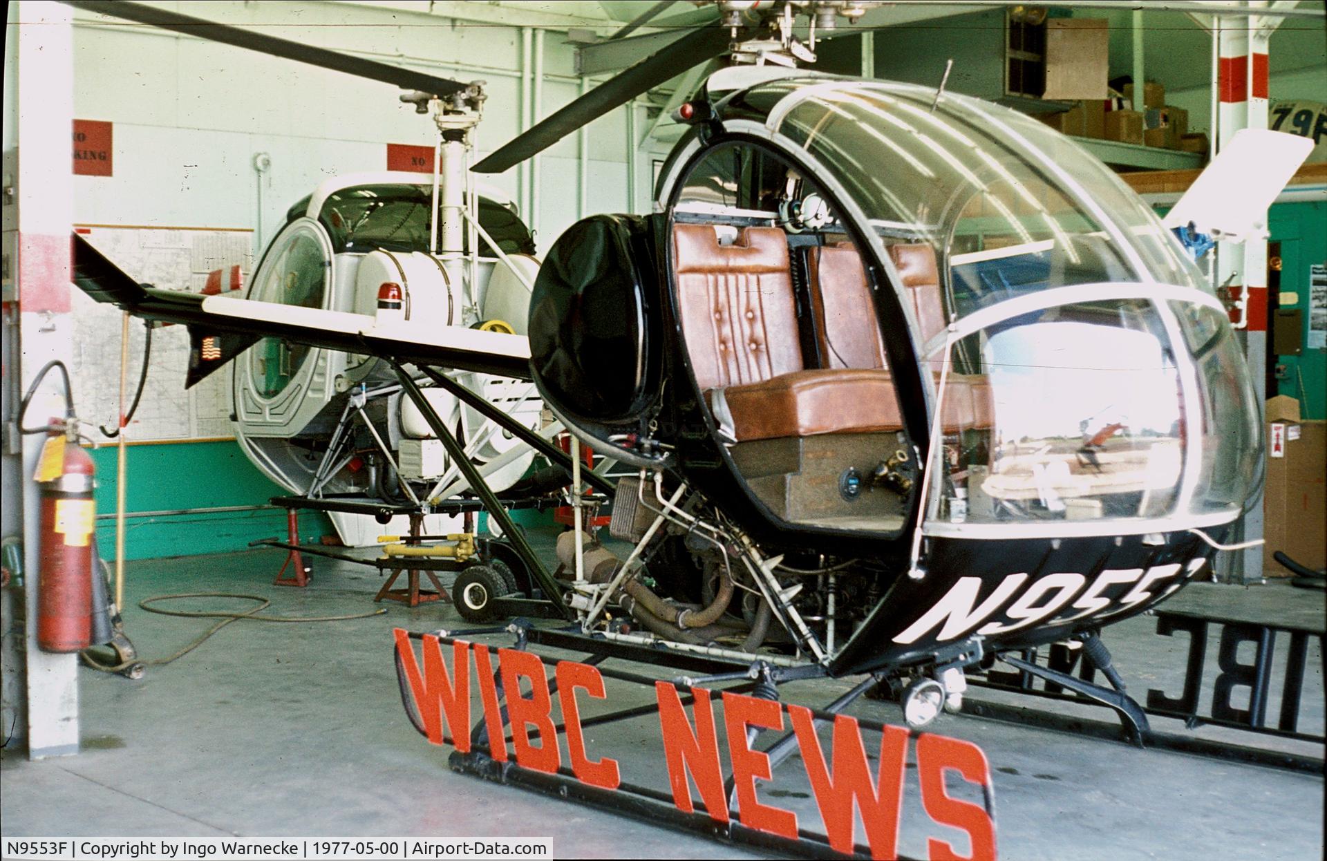 N9553F, 1969 Hughes 269B C/N 790430, Hughes 269B of WIBC News at a small airfield in the Indianapolis area