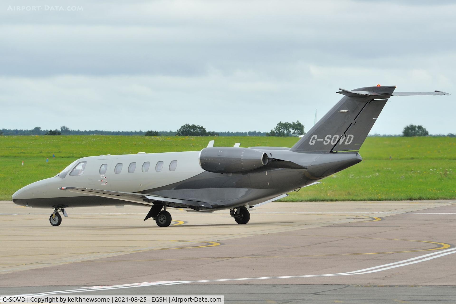 G-SOVD, 2002 Cessna 525A CitationJet CJ2 C/N 525A-0082, Arriving at Norwich from Biggin Hill.