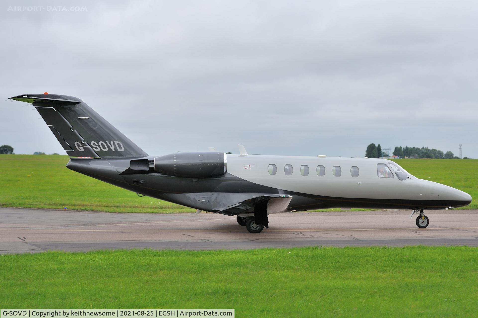 G-SOVD, 2002 Cessna 525A CitationJet CJ2 C/N 525A-0082, Leaving Norwich for Biggin Hill.