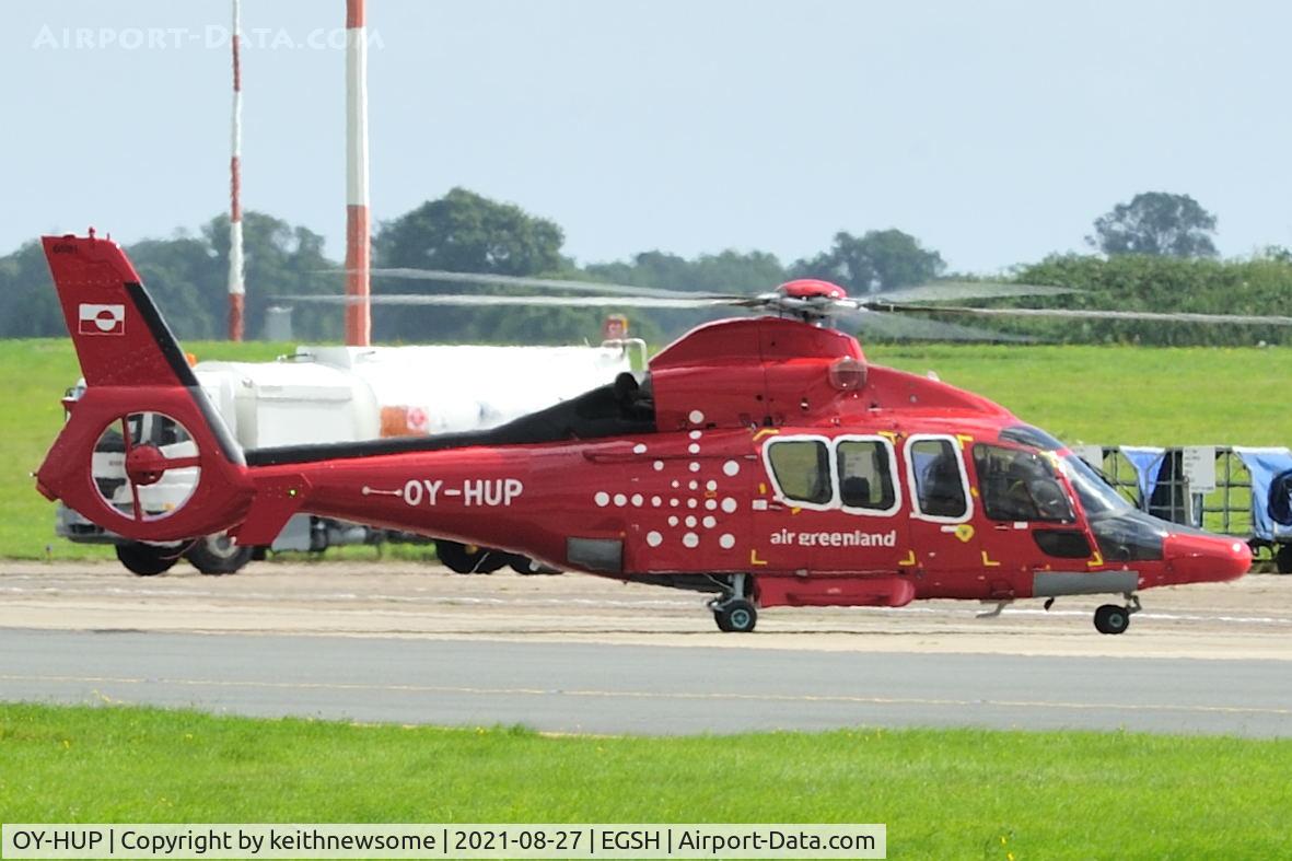 OY-HUP, 2004 Eurocopter EC-155B-1 C/N 6681, Arriving at Norwich.