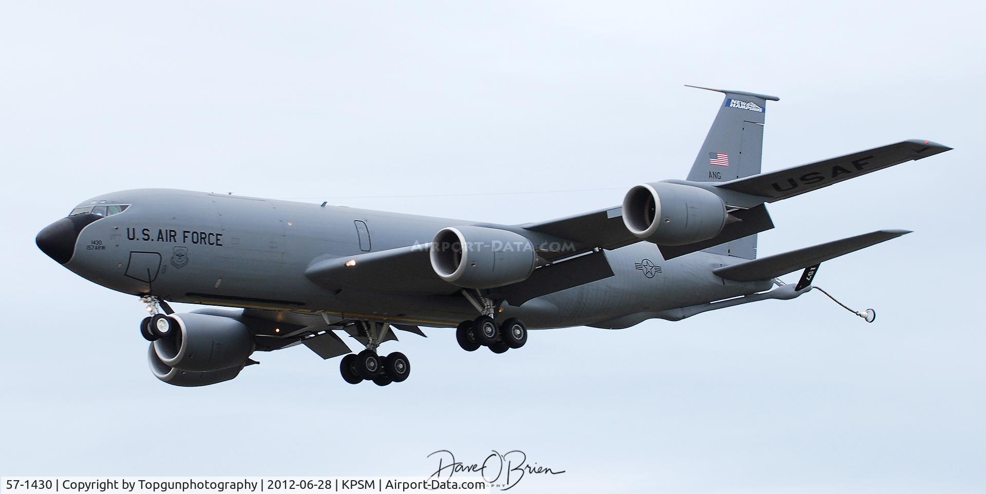57-1430, 1957 Boeing KC-135R Stratotanker C/N 17501, 157th ARW returning from dragging the Blues into town. Hose and basket attached for the Navy refueling system.