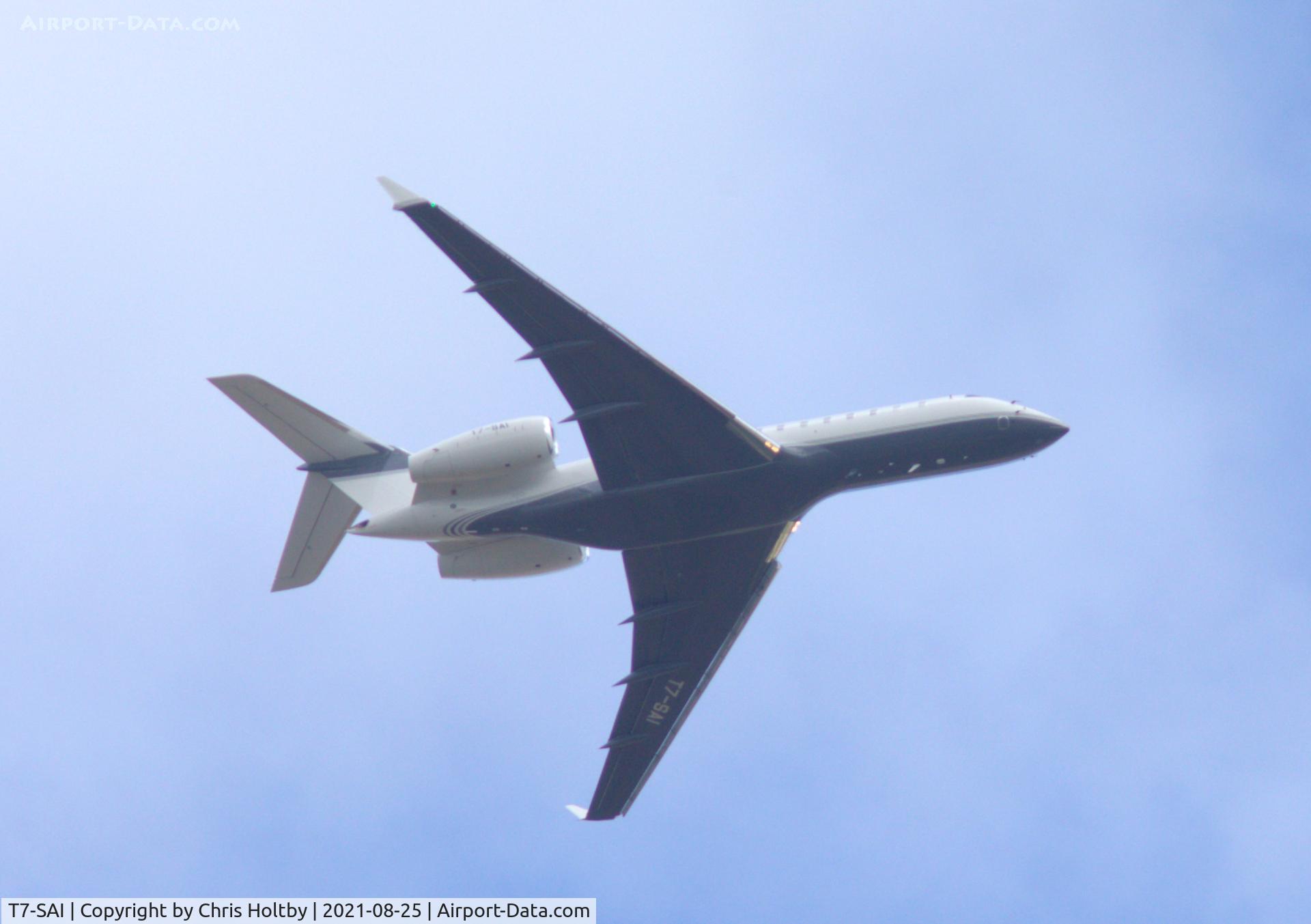 T7-SAI, 2019 Bombardier BD-700-1A11 Global 5000 C/N 9857, Bombardier Global over Amwell, Herts on approach to Stansted Airport