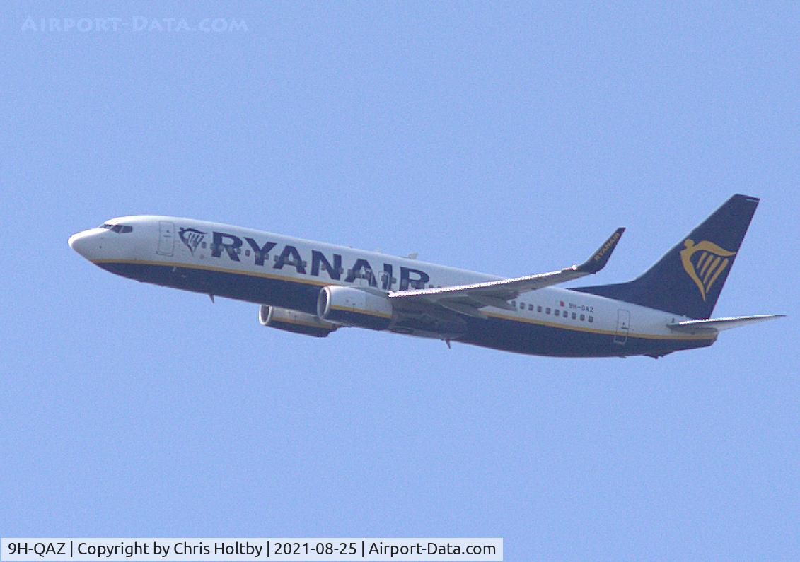9H-QAZ, 2015 Boeing 737-8AS C/N 44700, In Ryanair livery but operated by Air Malta out of Valetta. On approach to Stansted Airport, Essex