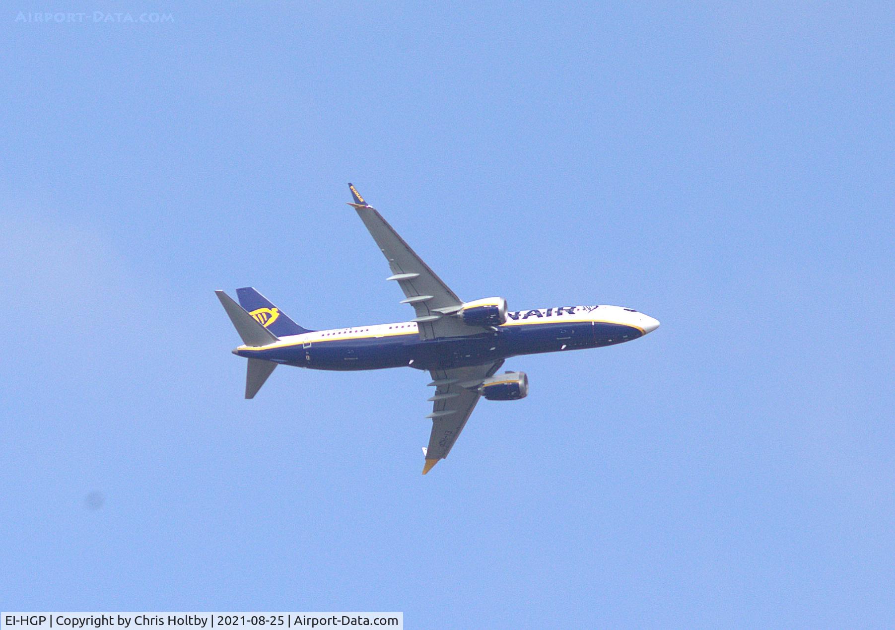EI-HGP, 2021 Boeing 737-8-200 MAX C/N 62330, Ryanair 737 Max8 over Ware, Herts going into Stansted Airport
