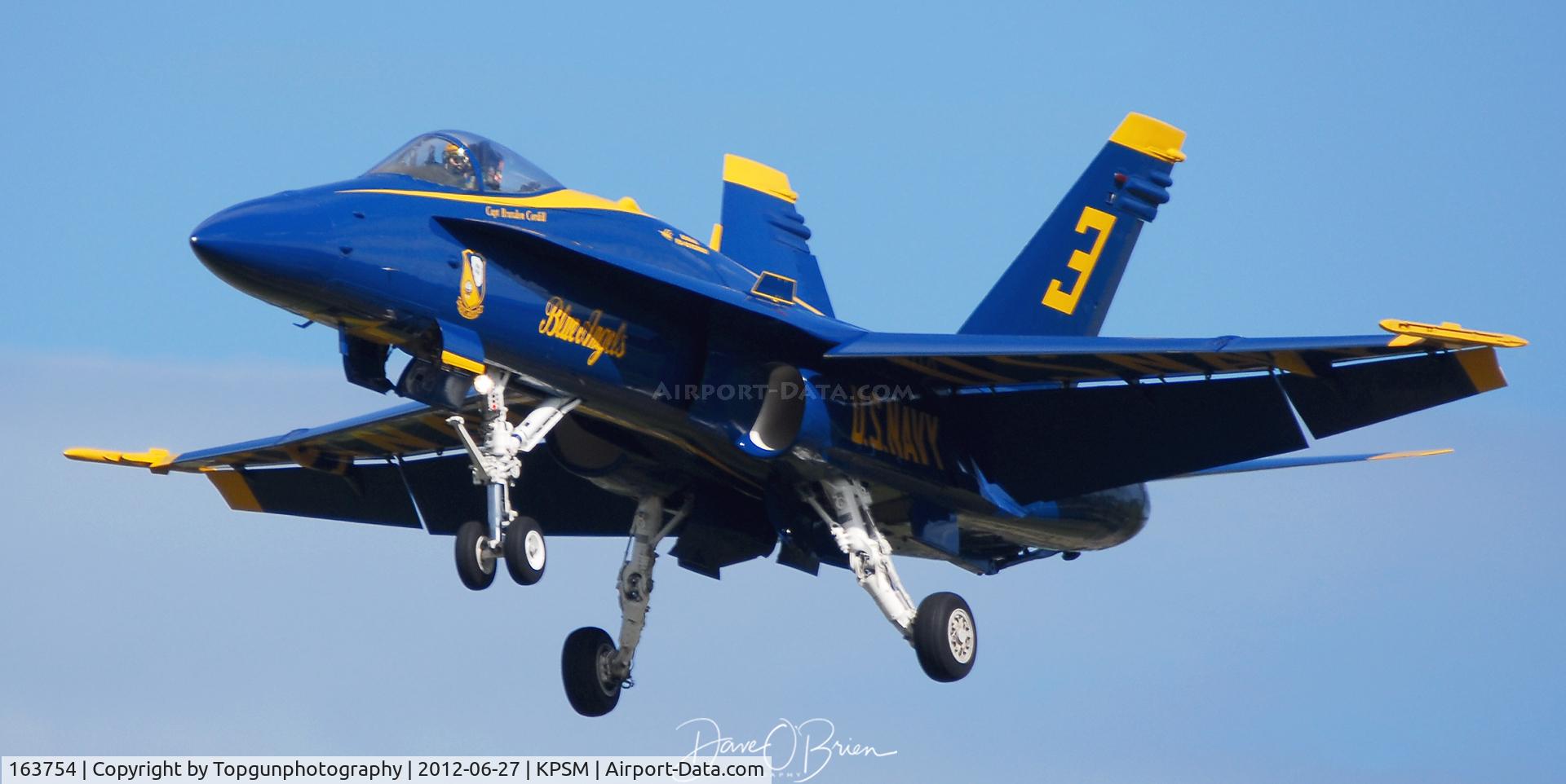 163754, 1989 McDonnell Douglas F/A-18C Hornet C/N 0829/C112, Blue Angel #3 ready to land RW34