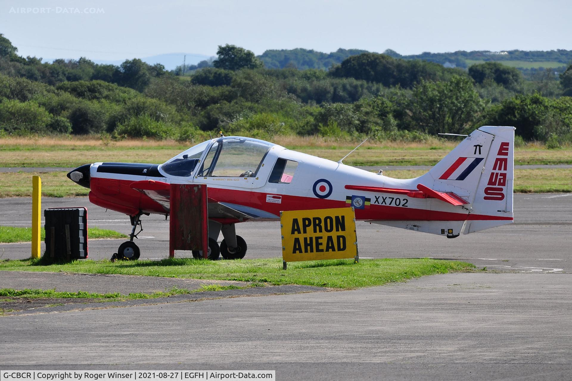G-CBCR, 1975 Scottish Aviation Bulldog T.1 C/N BH120/351, Visiting Bulldog. Formerly RAF aircraft XX702 operated by the East Midlands University Air Squadron.