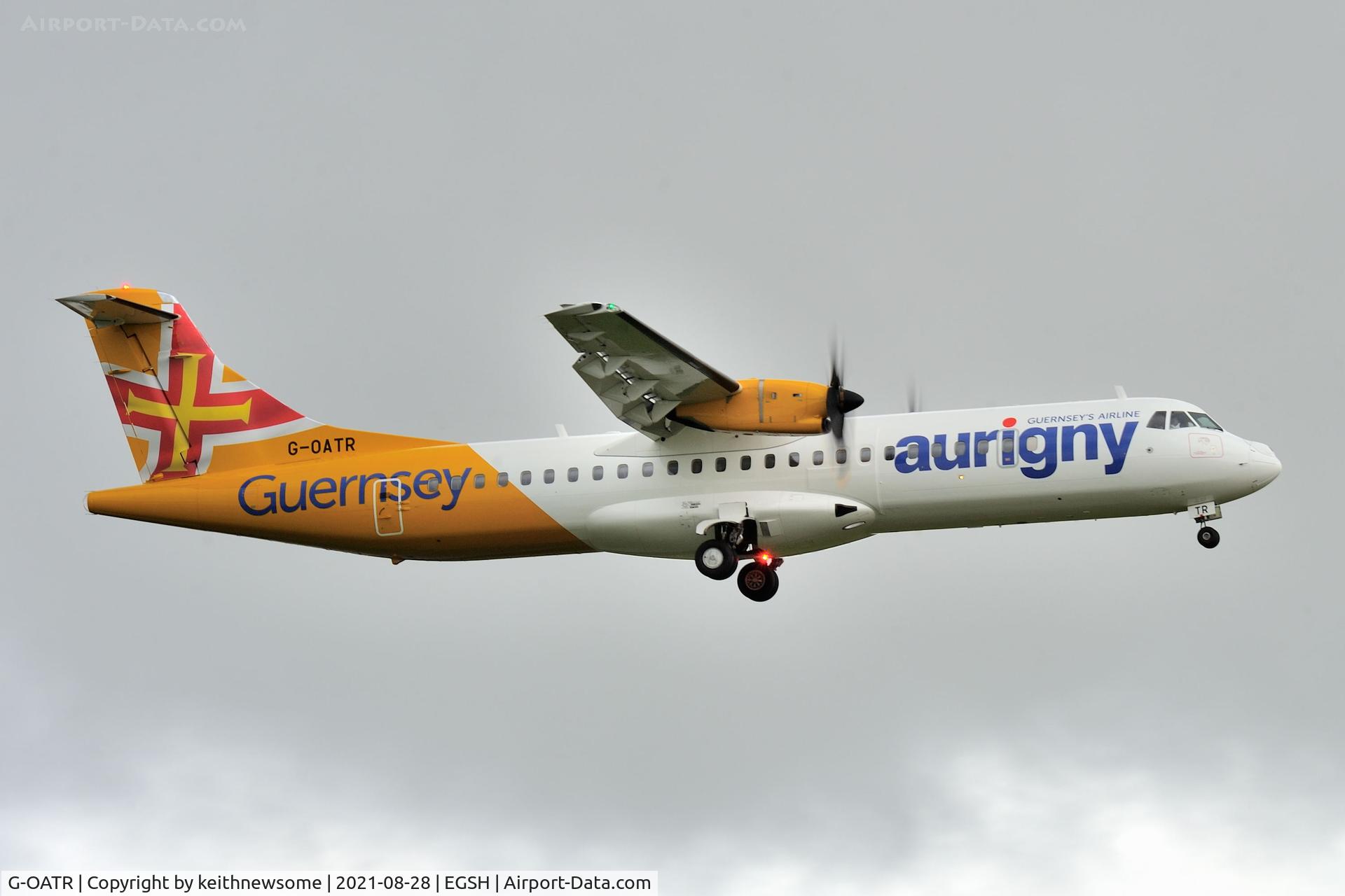 G-OATR, 2019 ATR 72-600 (72-212A) C/N 1580, Arriving at Norwich from Guernsey.