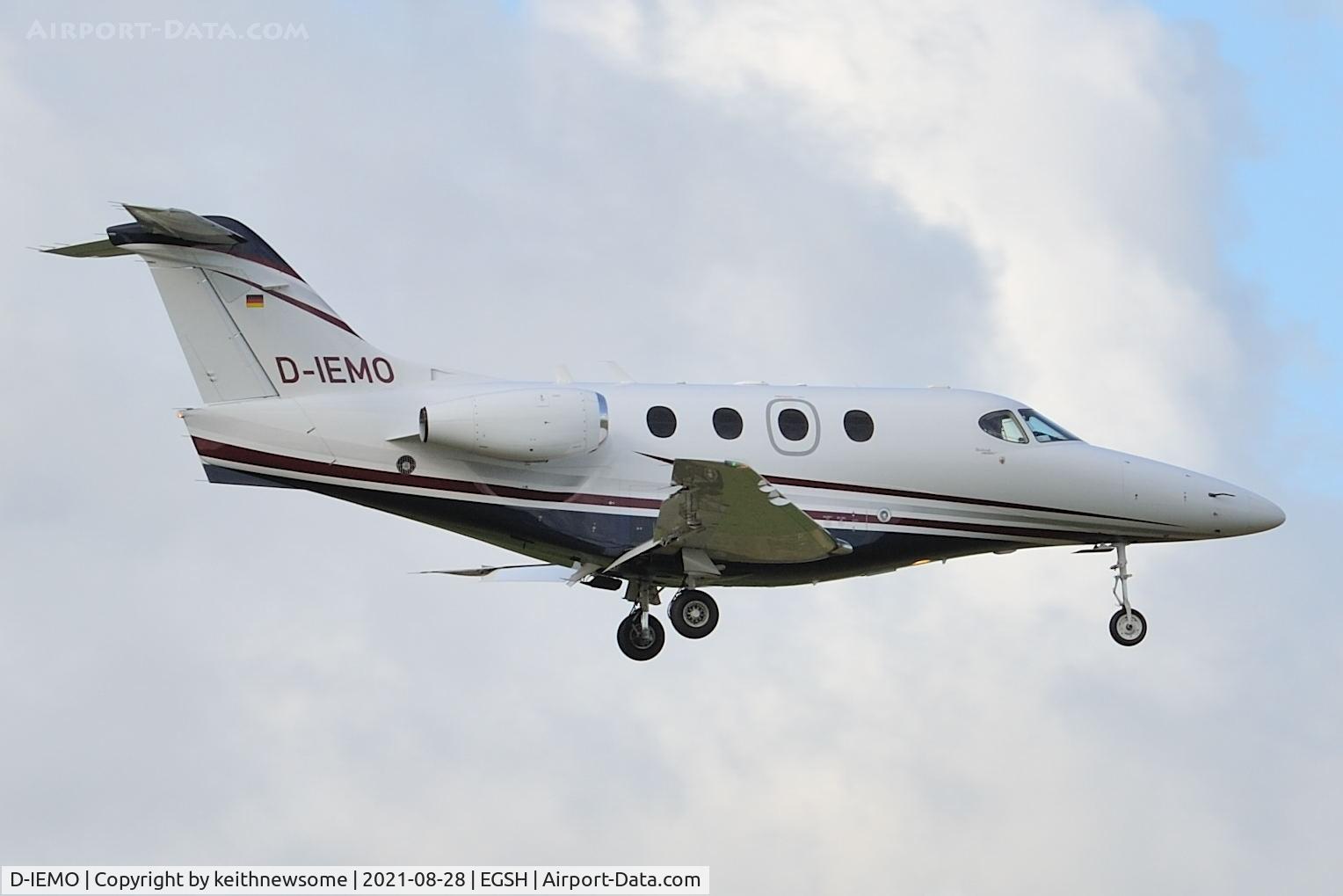 D-IEMO, 2008 Raytheon 390 Premier 1 C/N RB-228, Arriving at Norwich from Farnborough.