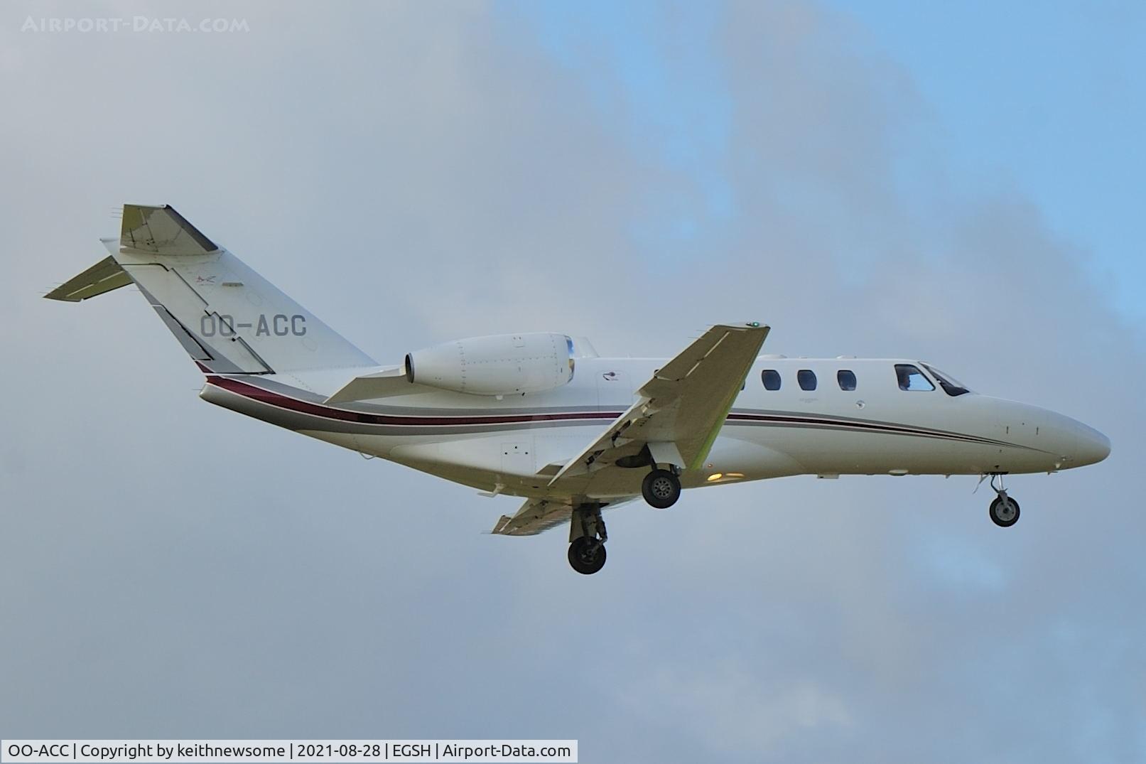 OO-ACC, 2008 Cessna 525A CitationJet CJ2+ C/N 525A-0431, Arriving at Norwich from Belgium.