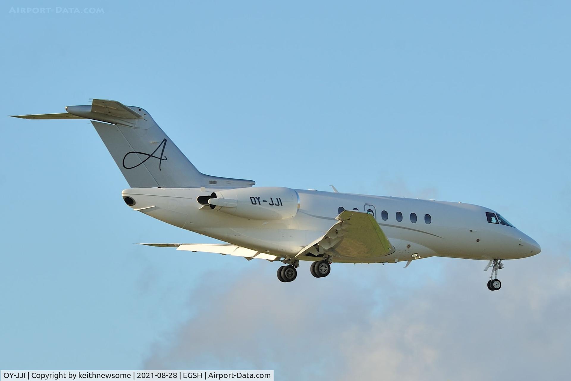 OY-JJI, 2012 Hawker Beechcraft 4000 C/N RC-76, Arriving at Norwich from Farnborough.