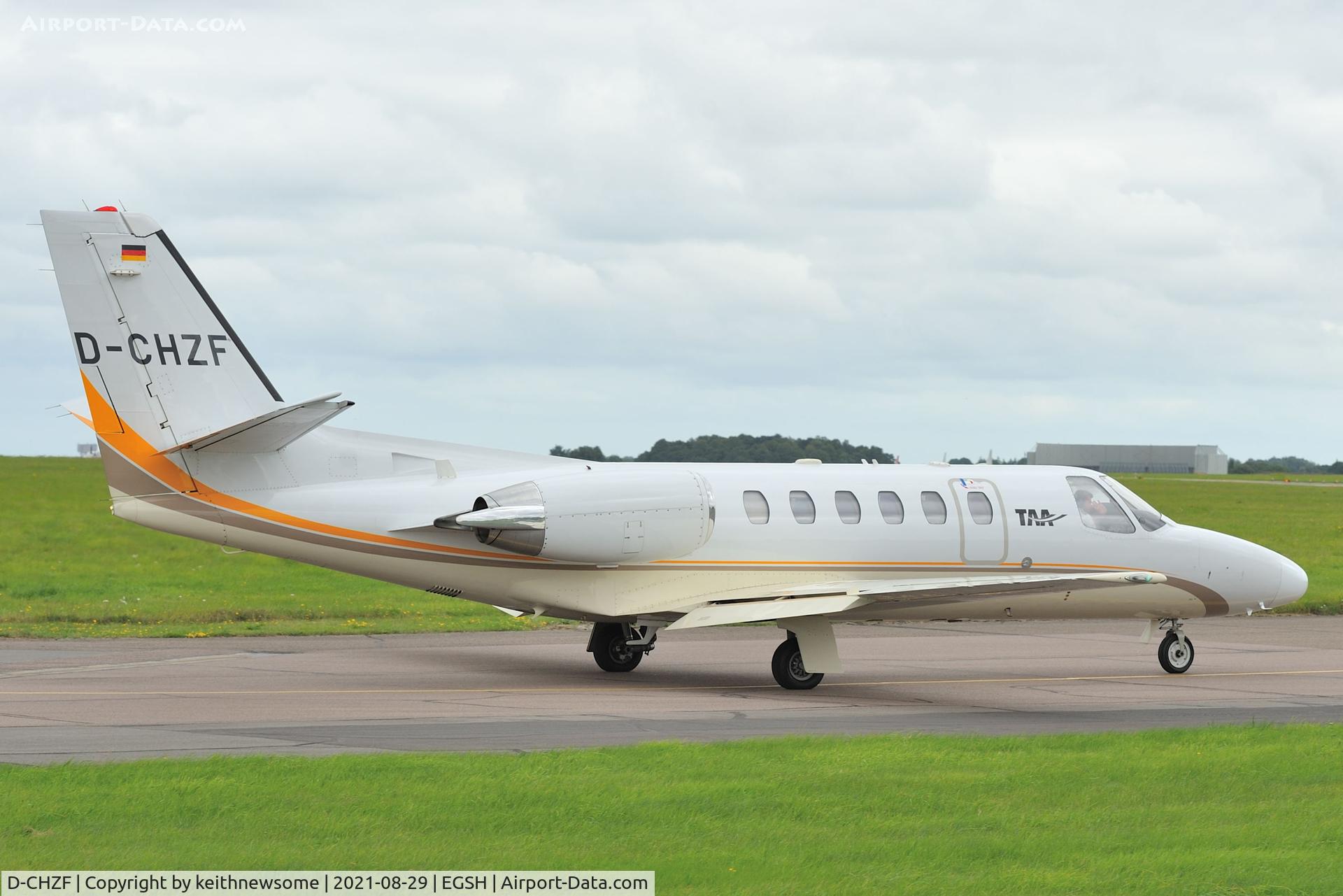 D-CHZF, 1999 Cessna 550 Citation Bravo C/N 550-0866, Leaving Norwich for Salzburg.