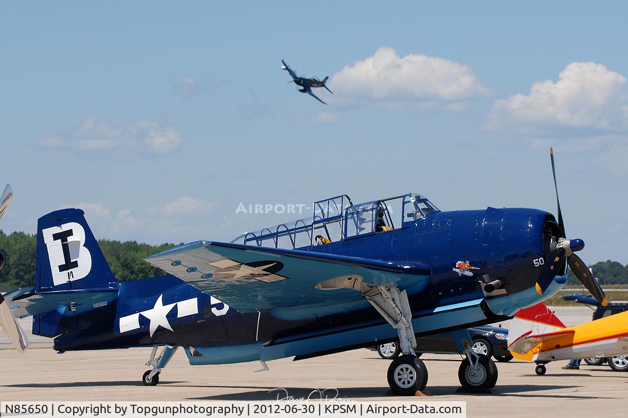 N85650, 1945 Grumman TBM-3W2 Avenger C/N 2469, Dan McCue buzzing in the F4-U Corsair over the TBM