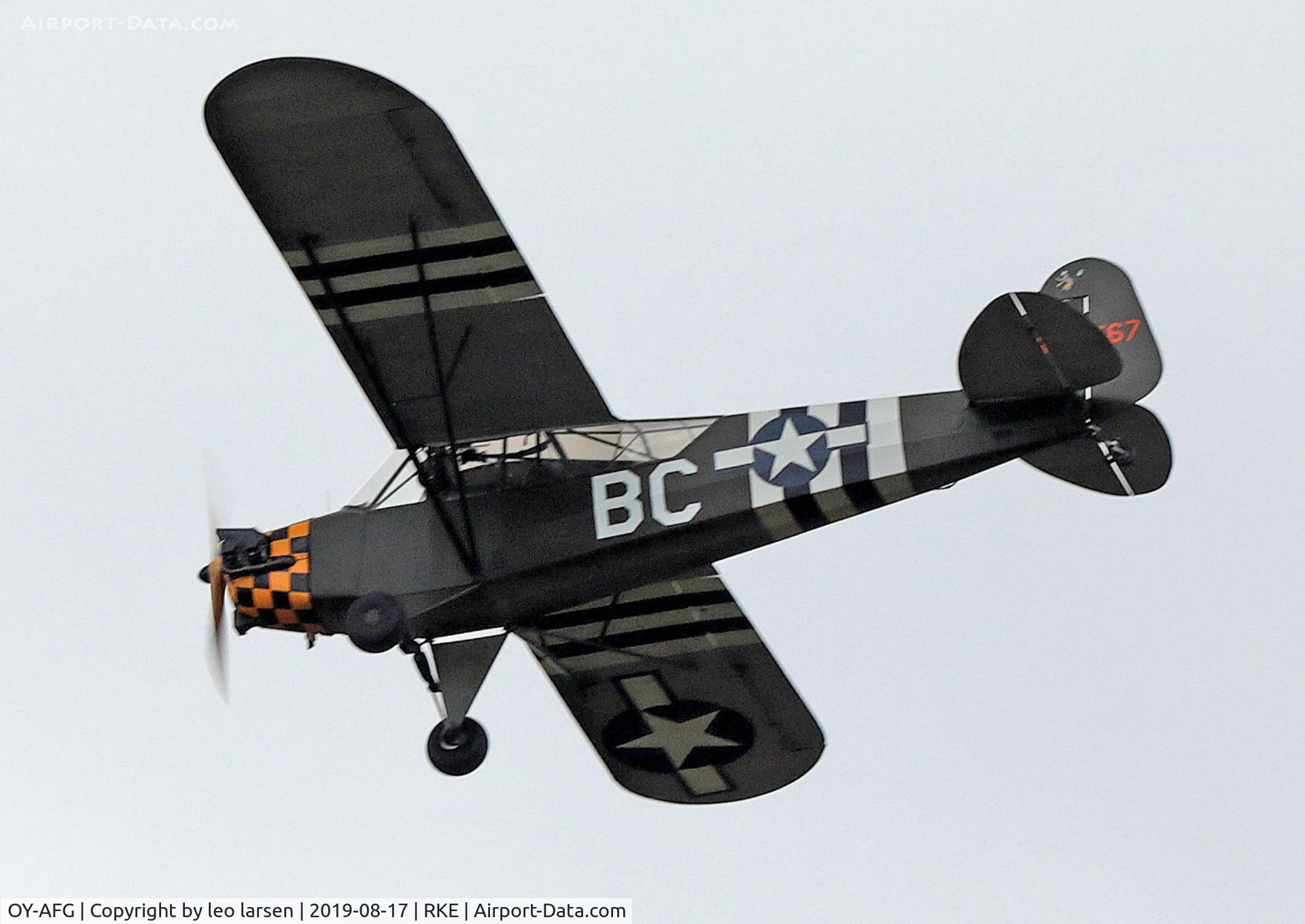 OY-AFG, 1943 Piper L-4H Grasshopper (J3C-65D) C/N 10858, Roskilde Air Show 17.8.2019