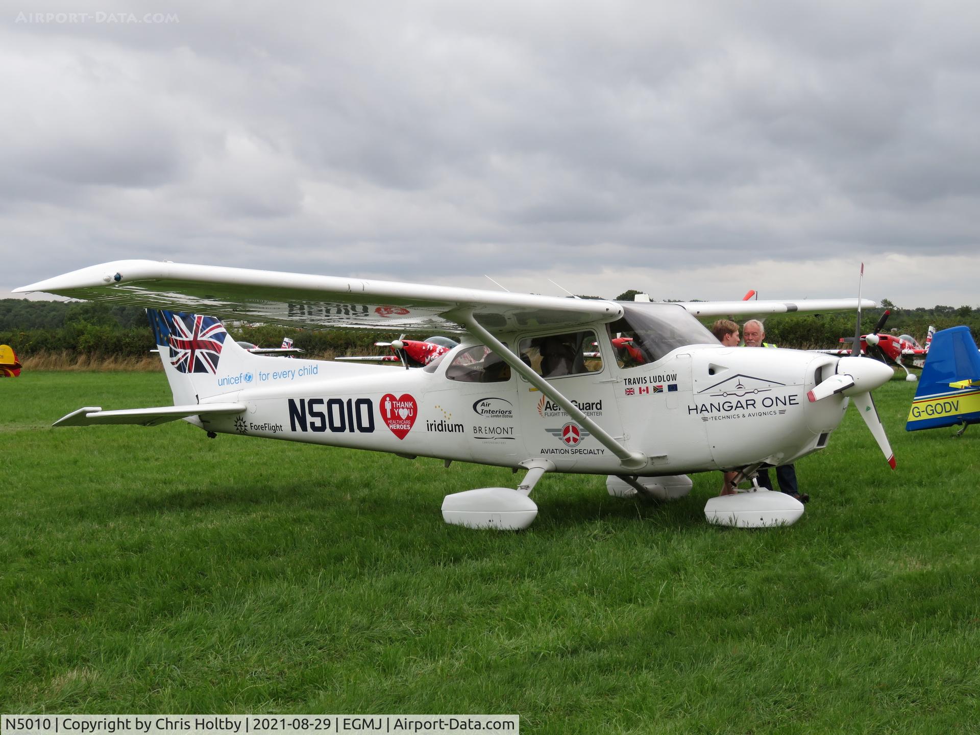N5010, 2001 Cessna 172R C/N 17281009, Travis Ludlow being interviewed at the Little Gransden Airshow 2021 having successfully completed his round the world record-breaking flight in this Cessna 172R at the age of 18.