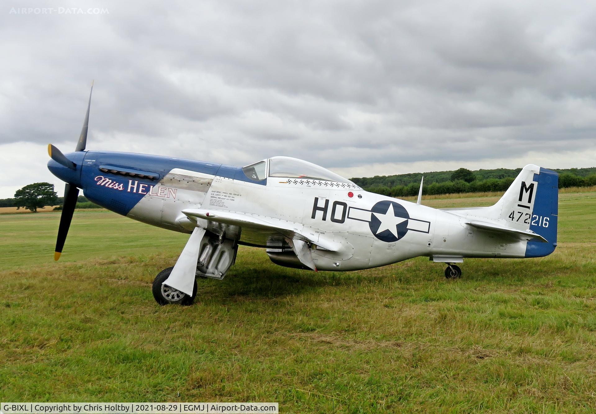 G-BIXL, 1944 North American P-51D Mustang C/N 122-38675, 1944 Mustang 'Miss Helen' parked before its display at the Little Gransden Airshow 2021
