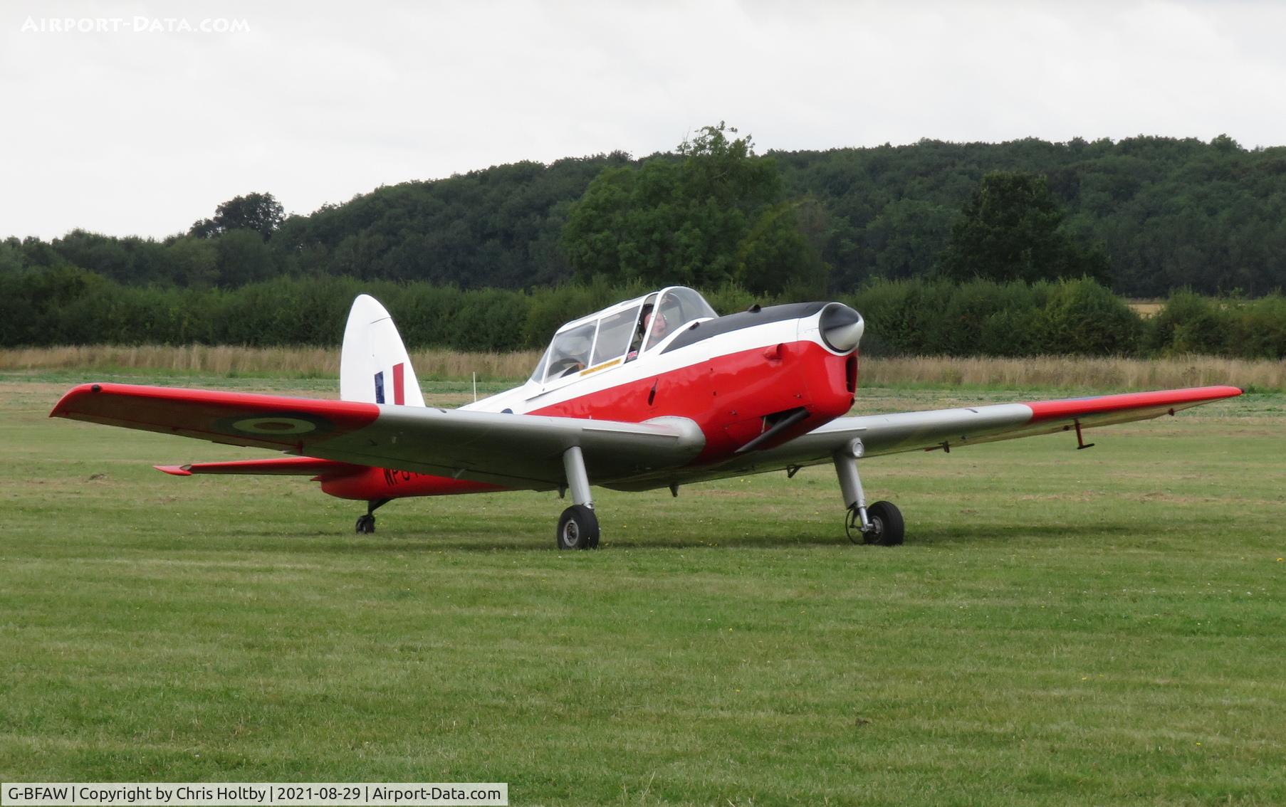 G-BFAW, 1952 De Havilland DHC-1 Chipmunk T.10 C/N C1/0733, Arriving at Little Gransden Airshow 2021 to take part as one of the Red Sparrows display team