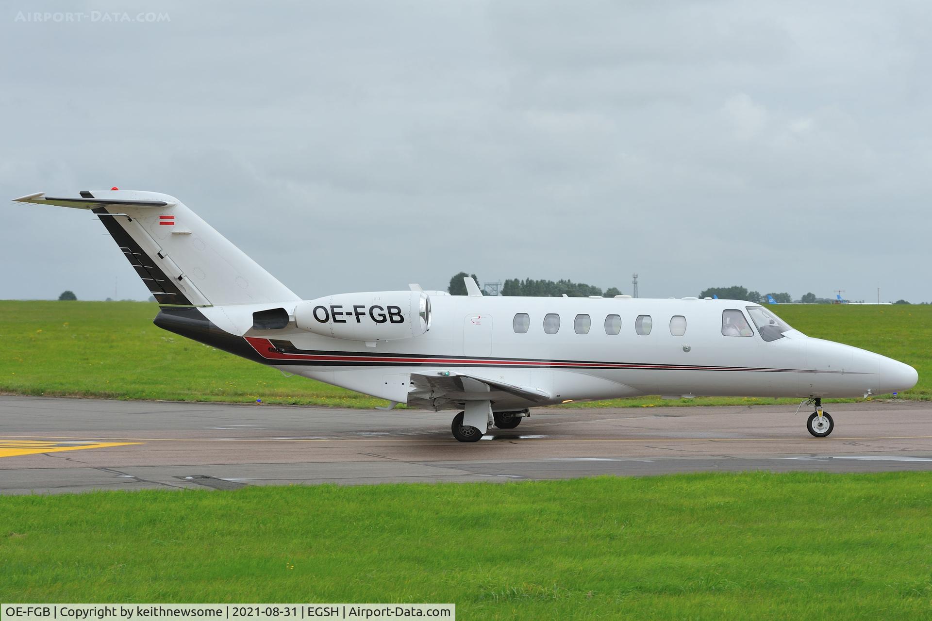 OE-FGB, 2007 Cessna 525A CitationJet CJ2 C/N 525A-0362, Leaving Norwich for Northolt.